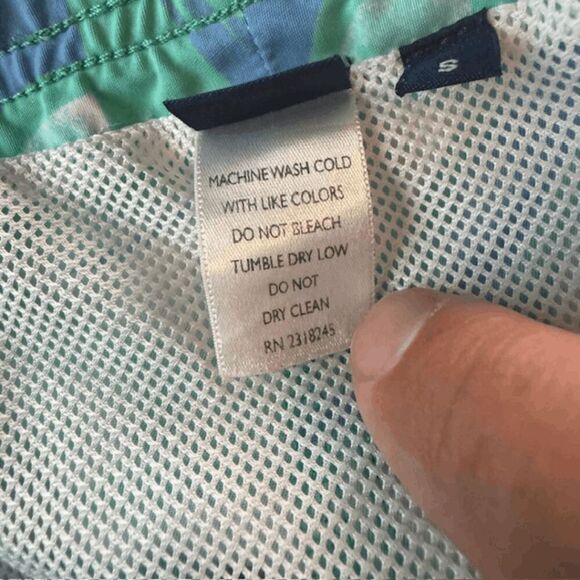 Vineyard Vines Men's Fish Print Elastic Waist Swim Trunks Blue Green Size Small - Picture 5 of 7